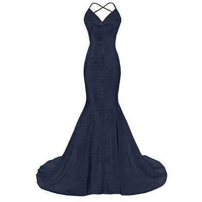 Elegant navy maxi dress featuring a fitted silhouette and glamorous evening mermaid dress design