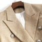 Women's Luxury Fitted Blazer Khaki Lion Buttons Coat Double Breasted Jacket
