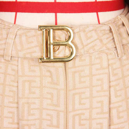 Women's Camel Pantsuit Gold Button Tie Belt Double Breasted Two Pieces Jacquard Suit