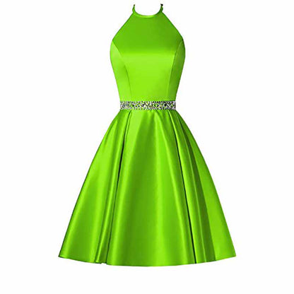 Short Prom Dress Halter Homecoming Dresses with Pockets Satin Cocktail Dress