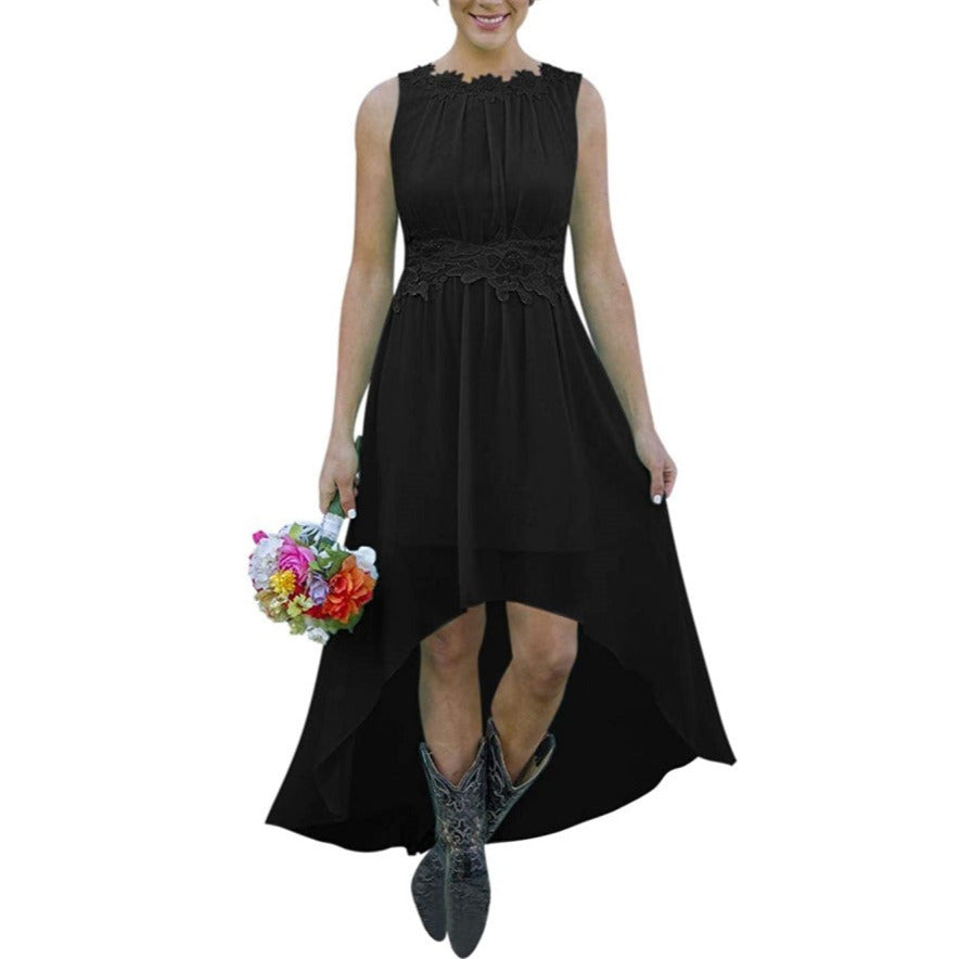 High Low Lace Chiffon Bridesmaid Dress in Blue for Country Weddings | SD Dresscode & Fashiontrends High Low Lace Chiffon Bridesmaid Dress in Blue for Country Weddings | SD Dresscode & Fashiontrends