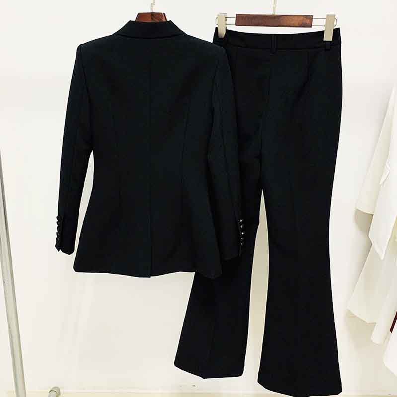 High waisted wedding pantsuit in black with a stylish blazer and flared pants