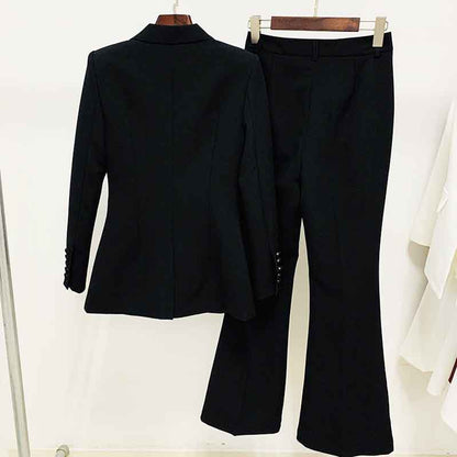High waisted wedding pantsuit in black with a stylish blazer and flared pants
