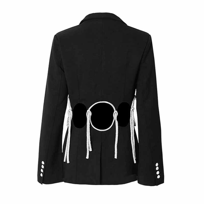 Women White and Black Fitted Heavy Industry Hollow Out Blazer One Button Jacket