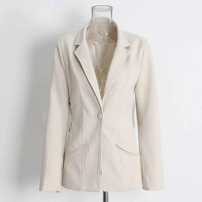 Women White and Black Fitted Heavy Industry Hollow Out Blazer One Button Jacket