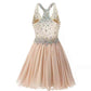 Women's Beaded Chiffon Homecoming Dresses Short Prom Gown Short Cocktail Party Dress
