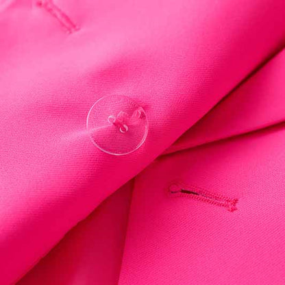 Women's Luxury Fitted Hot Pink Blazer Golden Lion Buttons Coat Belted Jacket