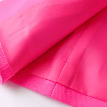 Women's Luxury Fitted Hot Pink Blazer Golden Lion Buttons Coat Belted Jacket