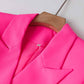Women's Luxury Fitted Hot Pink Blazer Golden Lion Buttons Coat Belted Jacket