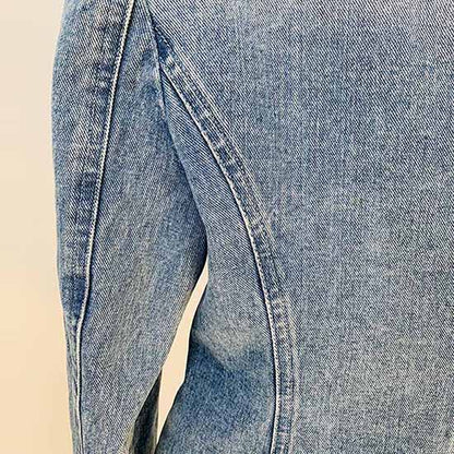 Women's Golden Lion Buttons Fitted Denim Blazer Jacket Blue