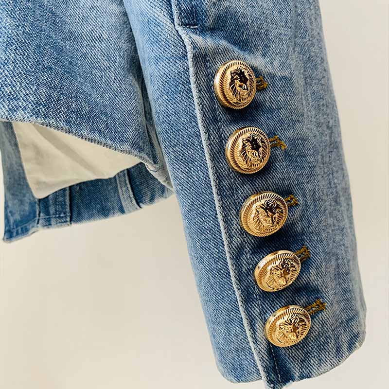 Women's Golden Lion Buttons Fitted Denim Blazer Jacket Blue