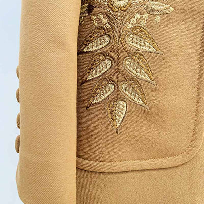 Women Khaki Pantsuits Fitted Blazer + Mid-High Waist Flared Trousers Suit