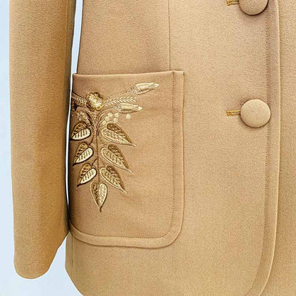 Women Khaki Pantsuits Fitted Blazer + Mid-High Waist Flared Trousers Suit