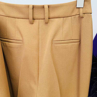 Women Khaki Pantsuits Fitted Blazer + Mid-High Waist Flared Trousers Suit