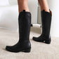 Embroidered Western Boots Chunky Heel Knee High Cowgirl Boots