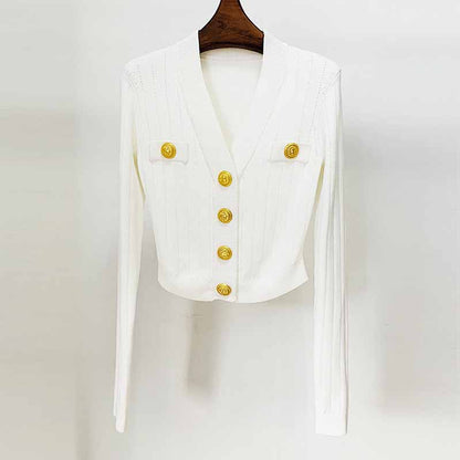 Women's Knitwear V Neck Tops Long Sleeves Cardigan Black, White, Khaki