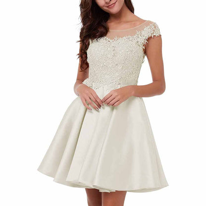 Elegant lace applique homecoming dress with a fitted bodice and flared skirt for a chic look