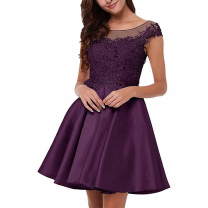 Beautiful lace applique homecoming dress in rich purple with a flattering a-line silhouette