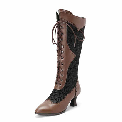 Elegant lace bridal boots for women with a stylish brown and black design and high ankle support