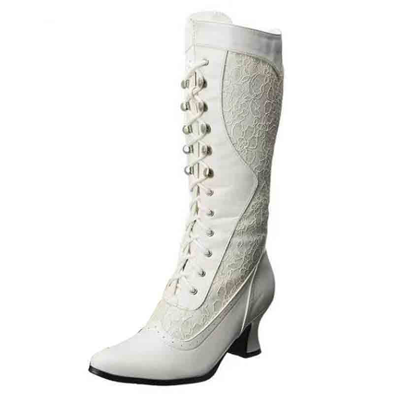 Elegant lace bridal boots for women with a stylish design and comfortable heel for weddings