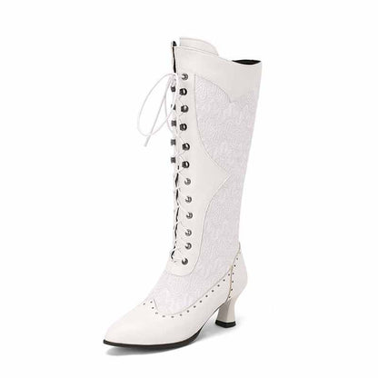Elegant lace bridal boots for women in white with a unique design and comfortable heel