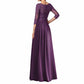 Chiffon Lace Scoop Shoulder 3/4 Sleeves Bridesmaid Dress Floor-Length Mother of the Bride Dresses