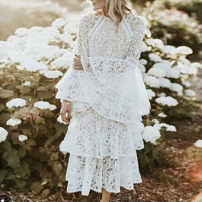White Lace Dress Casual White Wedding Dress,Wedding Dinner Dress Boho Wedding Dress
