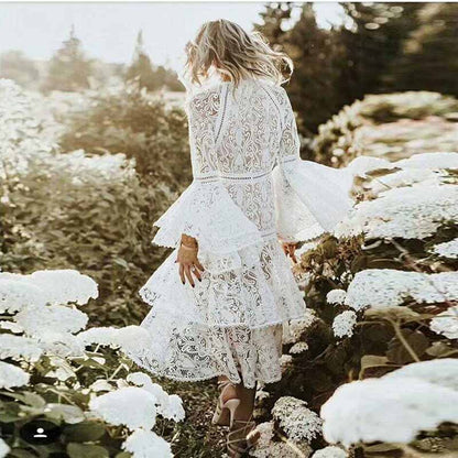 White Lace Dress Casual White Wedding Dress,Wedding Dinner Dress Boho Wedding Dress