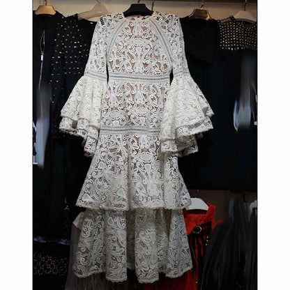 White Lace Dress Casual White Wedding Dress,Wedding Dinner Dress Boho Wedding Dress