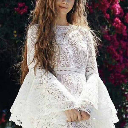 White Lace Dress Casual White Wedding Dress,Wedding Dinner Dress Boho Wedding Dress