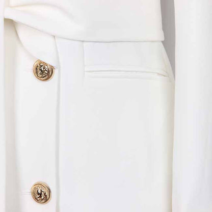 Women Golden Lion Buttons Mid length Belted Jacket Blazer Coat Pink Black White