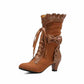 Women Sweet Bow Boots Mid Heels Lace Up Victorian boots Mid Calf Kawaii Boot