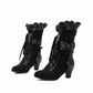 Women Sweet Bow Boots Mid Heels Lace Up Victorian boots Mid Calf Kawaii Boot