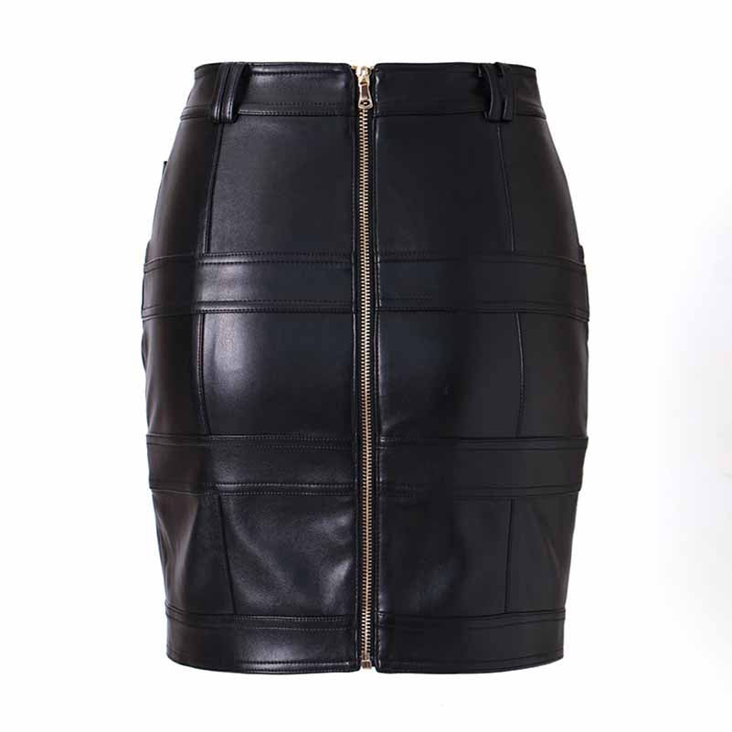 Women High Waist Gold Button Mini Leather Skirt