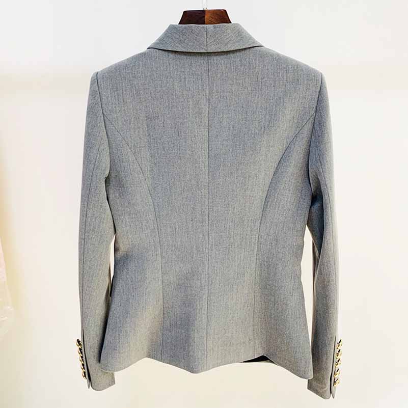 Women's Metal Lion Buttons Fitted Shawl Collar Grey Blazer Jacket