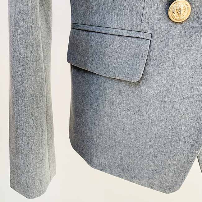 Women's Metal Lion Buttons Fitted Shawl Collar Grey Blazer Jacket