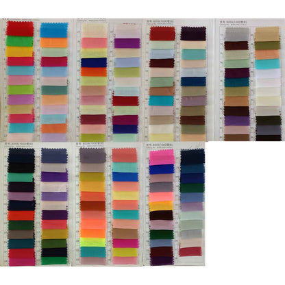 Fabric swatches for long chiffon bridesmaid dresses in various colors and shades by sd-hk