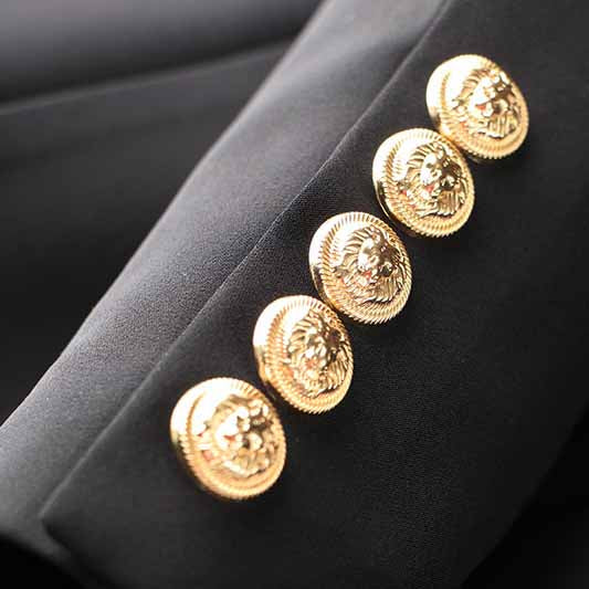 Black Long Sleeve Blazer Dress With Belt Gold Buttons