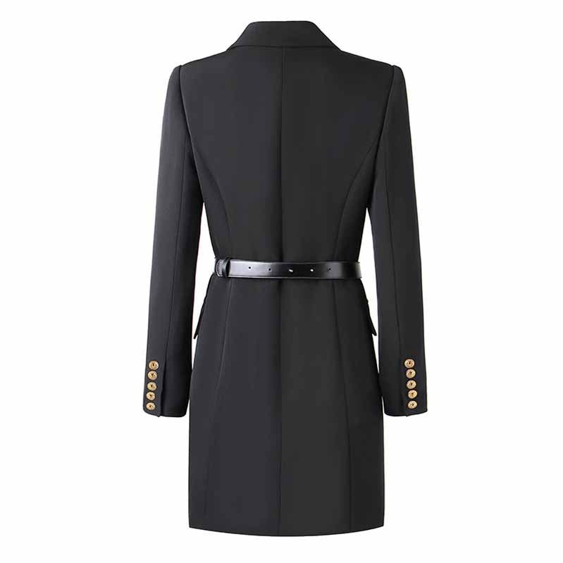 Black Long Sleeve Blazer Dress With Belt Gold Buttons
