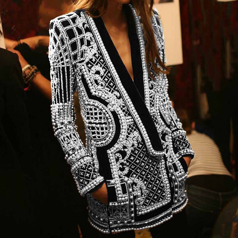 Women Long Sleeve Bubble Bead Blazer