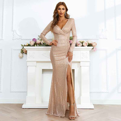 Women's Long Sleeveless Champagne Floor Length Evening Party Maxi Dress