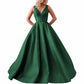 V Neck Prom Dresses Long Satin Ball Gowns Bridesmaid Dresses Wedding Gown