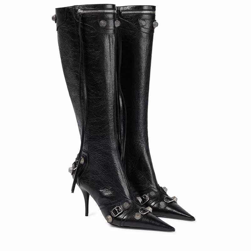 sd-hk metal embellished fashion boots with pointed toes and stylish buckle details