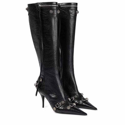 sd-hk metal embellished fashion boots with pointed toes and stylish buckle details
