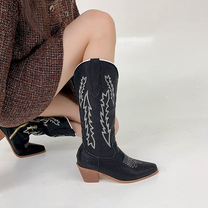 Stylish metallic cowgirl boots for women with intricate stitching and a comfortable heel.