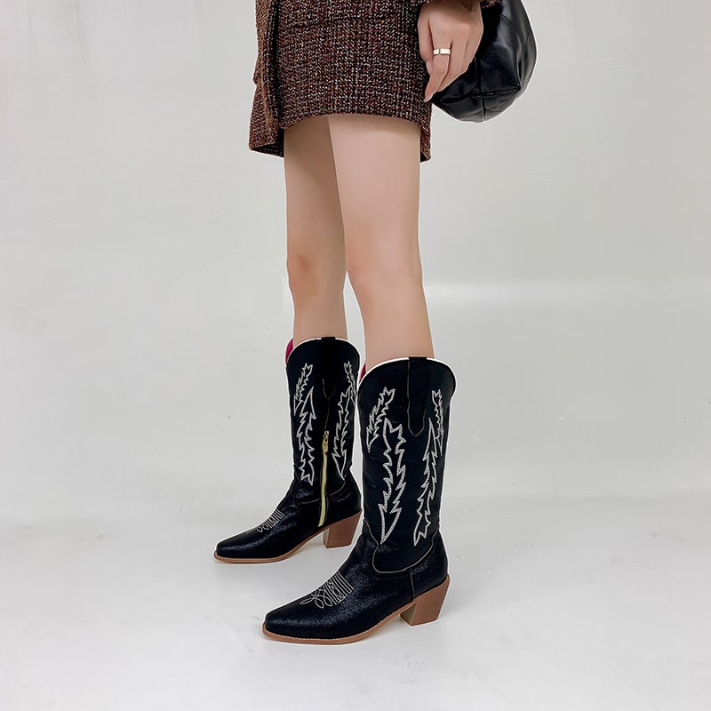 Stylish metallic cowgirl boots for women with intricate embroidery and a chic design