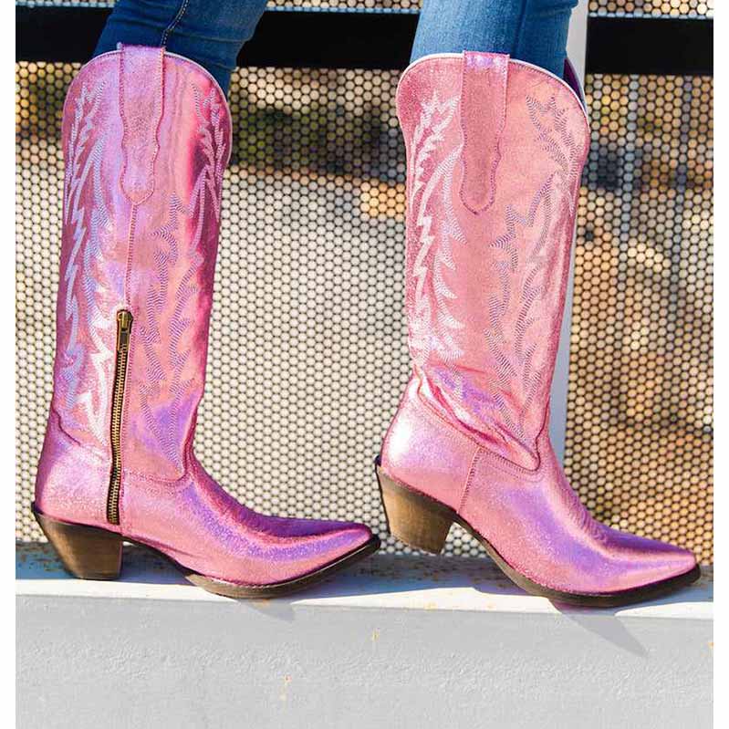 Stylish metallic cowgirl boots for women with intricate stitching and a trendy design