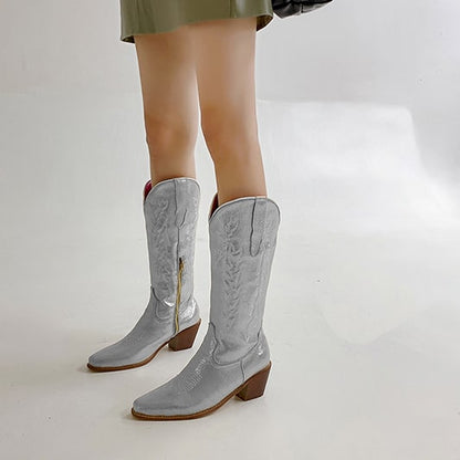 Stylish metallic cowgirl boots for women with embroidery and a chic, modern design