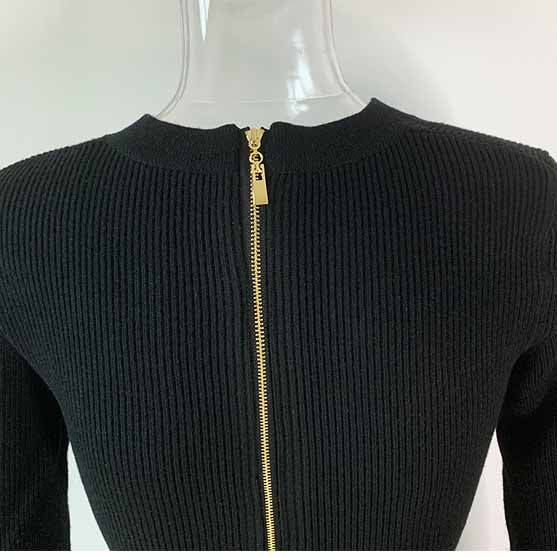 Black Knit Dresses Long Sleeve Zipper Back Midi Knitted Dress For Women