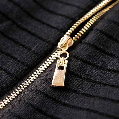 Black Knit Dresses Long Sleeve Zipper Back Midi Knitted Dress For Women